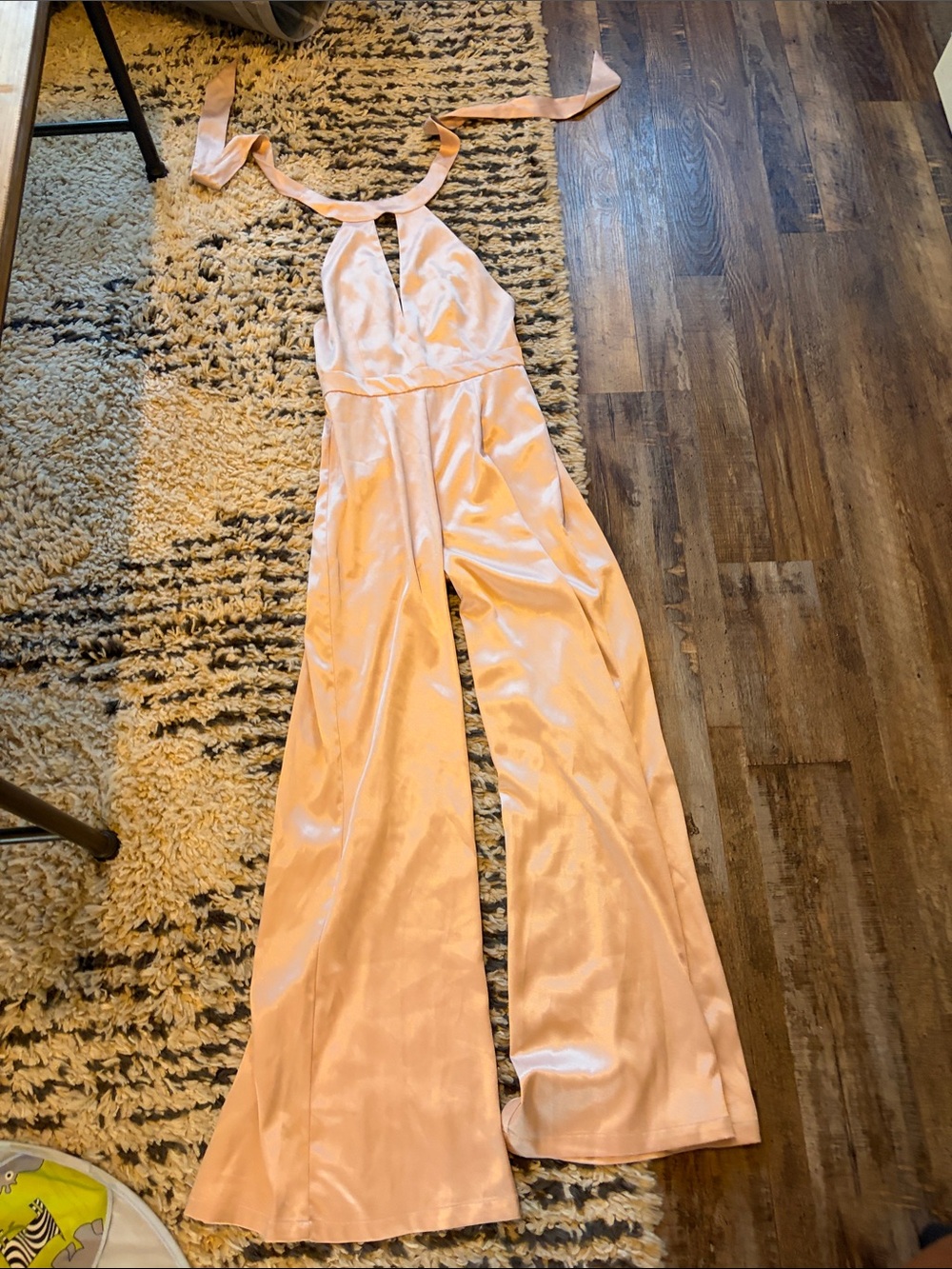 Leith Blush Pink Satin Halter Wide-Leg Jumpsuit